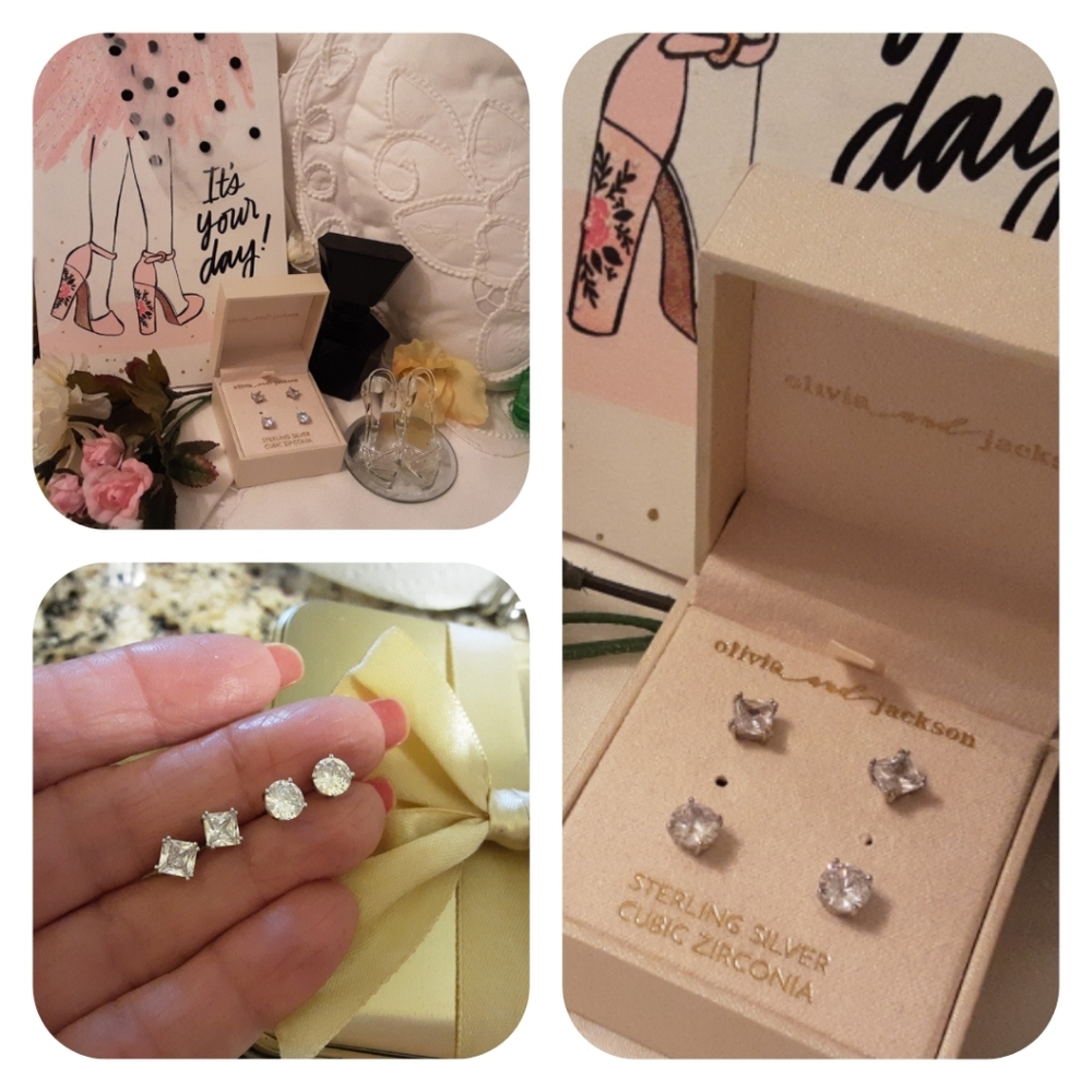 OLIVIA AND JACKSON, TWO PAIRS OF 925 STERLING CZ POST EARRINGS